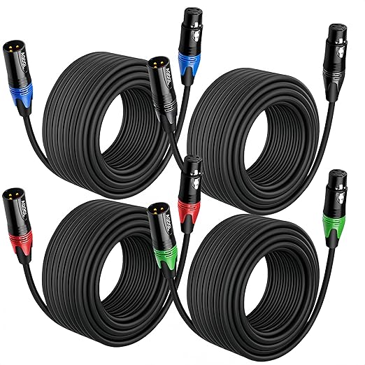 XLR Cables 25ft 4 Pack, Premium XLR Microphone Cable Male to Female, Gold-Plated 3-Pin Balanced Mic Cord XLR Speaker Cable 25 Feet