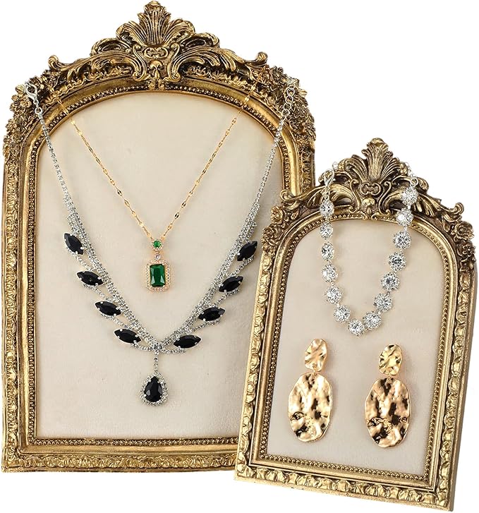 2pcs Gold Resin Jewelry Display Stand,Vintage Jewelry Holder Photo Frame Earring Holder,Velvet Necklace Tray Resin Jewelry Photography Props or Jewelry and Collectibles