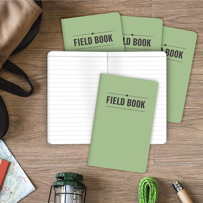 Elan Publishing Company Field Notebook/Pocket Journal - 3.5"x5.5" - Green - Lined Memo Book - Pack of 5