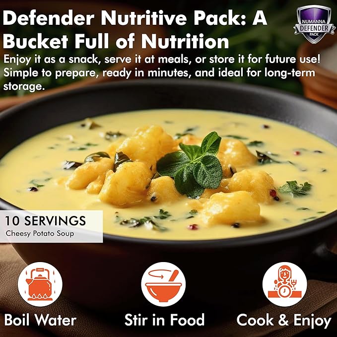 Numanna Defender Nutritive Pack Bucket 204 Servings | 1-Month Emergency Food Supply | GMO-Free, Non-Perishable Meals with Organic Grains & Superfoods | Easy to Prepare | Camping & Daily Use Pack of 1
