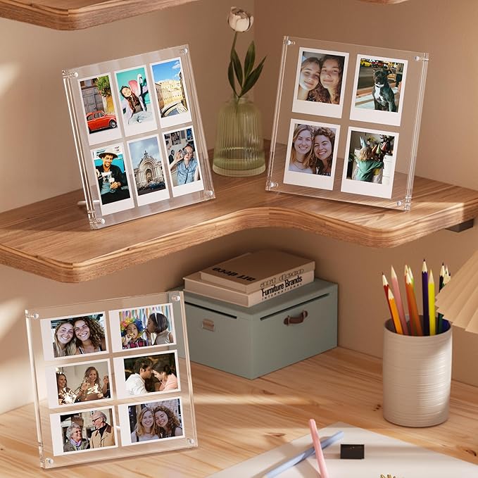 Janaden 2x3 Polaroid Picture Frame Holder for Photos, Acrylic Fridge Magnetic Frame Compatible with Fujifilm Instax Mini/Square Film, Instax Collage Frame for Refrigerator and Desktop Picture Display