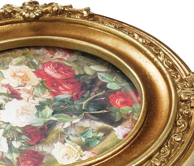 Cuspin Vintage Picture Frame 4x4 Gold Frames, Ornate Round Resin Photo Frame with Glass Front, Small Retro Circle Frame for Wall Hanging or Tabletop Display, Home Decor