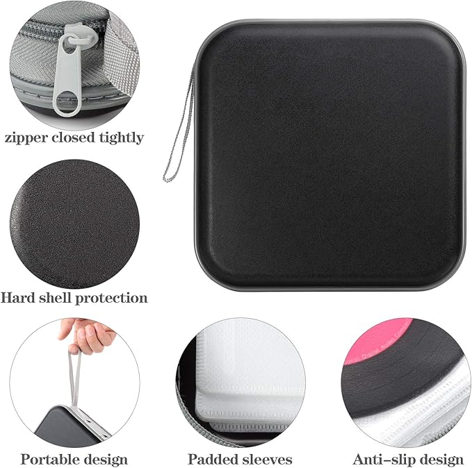 alavisxf xx CD Case, 48 Capacity Hard Plastic DVD Case Portable Zipper CD Case Holder Large Storage Disc Wallet Bag for Car Home Travel (Black, 48 Capacity)