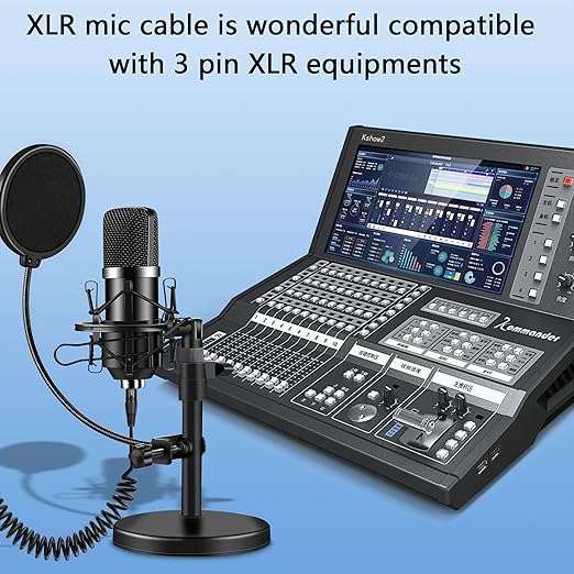 CERRXIAN XLR Microphone Coiled Cable,Male to Female Cable, Balanced X-L-R Cord 8 Feet, Oxygen-Free Copper Mic Cables, XLR Speaker Cables - Black (Right Angle Male to Straight Female)