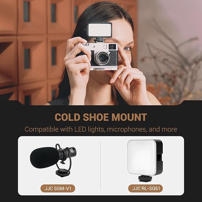 JJC Metal Thumb Rest Grip for Fuji Fujifilm X Half Digital Camera, Hot Shoe Thumb Support for Stable and Safe Hand Hold, with Cold Shoe Adapter Mount for LED Light Microphone Attachment, Silver Color