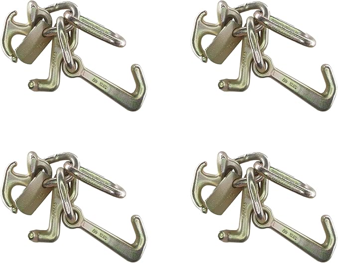 Mega Cargo Control 5/16" G70 RTJ Cluster Hook w/Link | Towing Hooks for Tow Truck, Heavy Duty Wrecker Hauler, Hauler Trailer (4 - Pack)