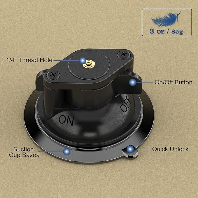MINIFOCUS Suction Cup Base with 1/4" Female Threaded for Hook, Camera or Phone Mount, Magic Arm, Heavy Duty Suction Cup for Windshields, Smooth Walls, Mirrors, and Other Glossy Surfaces