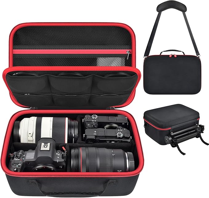 Camera Case for Canon EOS Rebel T7/R50/R6 Mark II/R100, for Sony Alpha 7 IV/ ZV-E10/ A6400/ A6700/A6100, for Nikon D7500 DSLR SLR Cameras, Bag for Lens/ Battery/ Tripod, with Shoulder Strap - Box Only