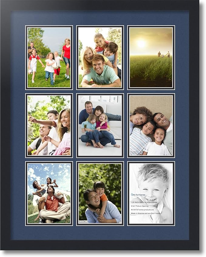 Art to Frames Double-Multimat-1048-837/89-FRBW26079 Collage Photo Frame Double Mat with 9-5x7 Openings and Satin Black Frame