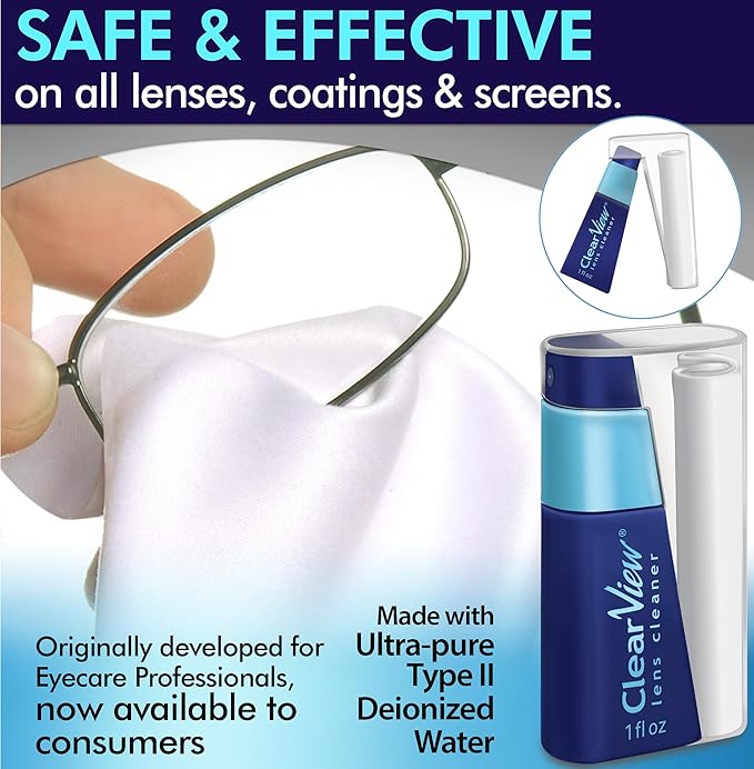 Portable Lens Cleaner Kit – Eyeglass Lens Cleaner Spray Kit with Refillable Spray + Microfiber Cloth, Compact Eye Glass Cleaners Spray, Safe for All Lenses, Travel Size Cleaning Set