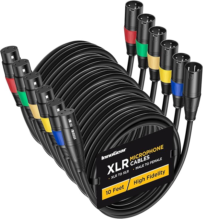 InnoGear XLR Microphone Cables, 10 Feet 6 Pack Oxygen-Free Copper Male to Female 3-Pin Balanced XLR Mic Cables Cord for Speaker Podcast Audio Mixer DMX Effector Amplifier Sound Card, Multicolored