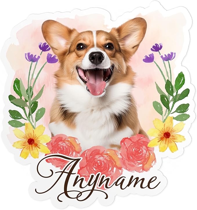 Custom Dog Cat Photo Sticker Personalized Flower Pet Name Portrait Face Photos Waterproof Die-Cut Vinyl Stickers for Laptop, Water Bottle, Scrapbook, Luggage, Funny Cute Aesthetic Decor Gifts