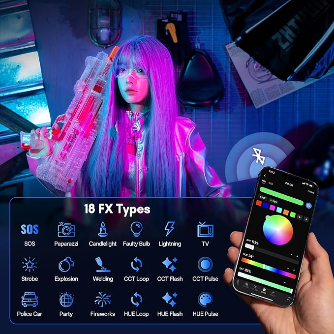 ZHIYUN CINEPEER CX50, 50W RGB Video Light, Full Color 2700K-6500K Portable Camera Light, TLCI/CRI96+, APP Control with Grip Battery, 18 Creative Effects for Video Recording/Portrait Shooting