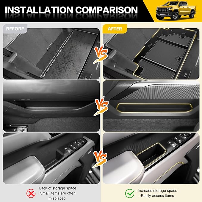 7PCS Center Console Organizer for 2022-2025 Chevy Silverado/GMC Sierra 1500, Door Handle Armrest Insert Shifter Tray Gear Side Storage Box Set Accessories(Only Fits Full w/Bucket Seats)
