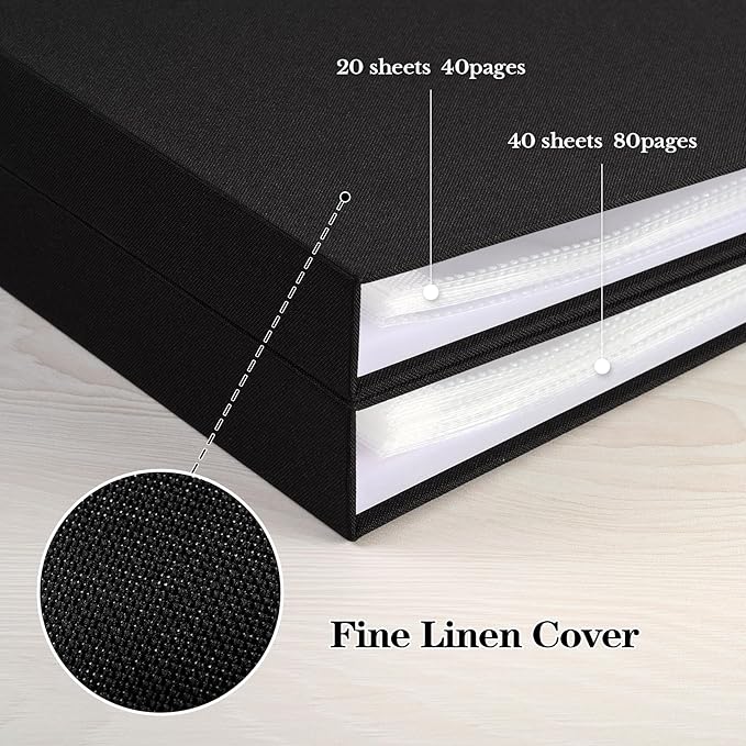 Mublalbum 12x12 Inch Large 3 Ring DIY Scrapbook Photo Album with 40 Plastic Sleeves 80 Pages Linen Cover Folder Binder for Baby Travel Wedding Couple Anniversary and DIY Projects (Black)