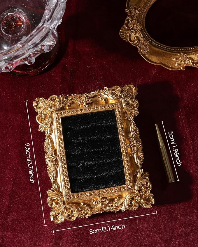 COOLYOUTH Vintage Ring Holder Ring Display Stand Frame Jewelry Organizer Velvet Tray for Jewelry (Medium-Black)