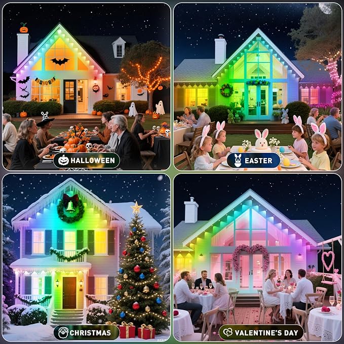 Permanent Outdoor Lights,300FT RGB Eave Light,IP67 Waterproof Lighting for House,Smart LED with App/Remote Control for Outdoor Decor,Garden Decor,Party,Holiday
