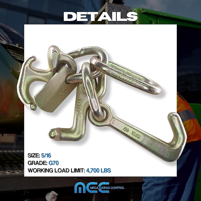 Mega Cargo Control 5/16" G70 RTJ Cluster Hook w/Link | Towing Hooks for Tow Truck, Heavy Duty Wrecker Hauler, Hauler Trailer (30 - Pack)