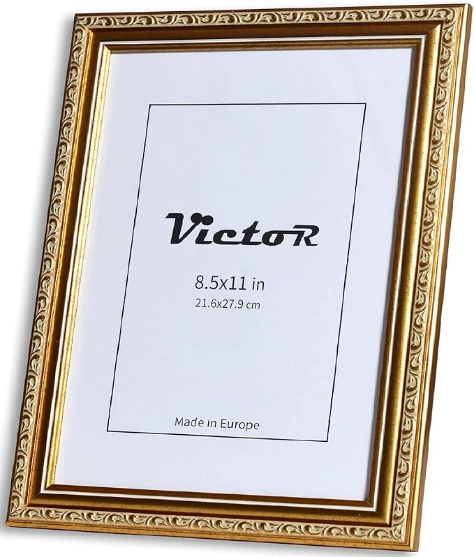 VictoR Picture Frame Chagall 8.5x11 Gold - Vintage Picture Frames with Shutterproof Acrylic Glass - 8.5 x 11 Photo Frame - Gold Picture Frames - Antique - only for hanging