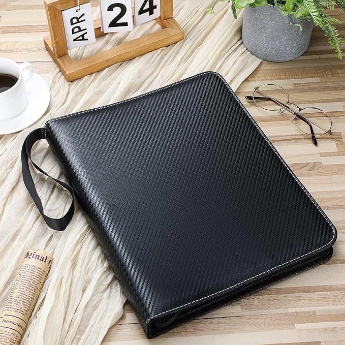 Feifeiya 1 Pack Acid Free Film Protector Storage Box 3 Ring Film Negative Sleeves Binder Preservers Portfolio Folder for Artwork Leather Storage Zipper Binder Box for 120 and 135 35 mm Negative