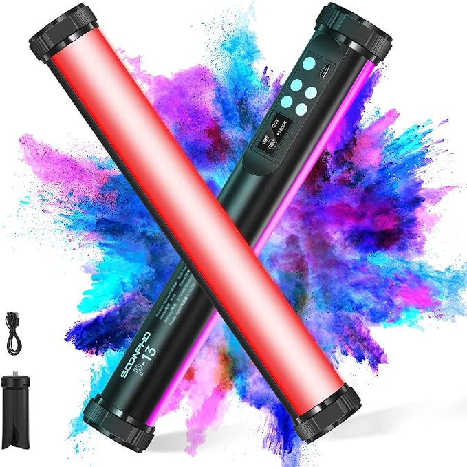 Soonpho RGB LED Video Light Wand Stick,360° Full RGB Magnetic Tube Light,3200K~8500K,Rechargeable 4000mAh Battery for Photography YouTube Vlog