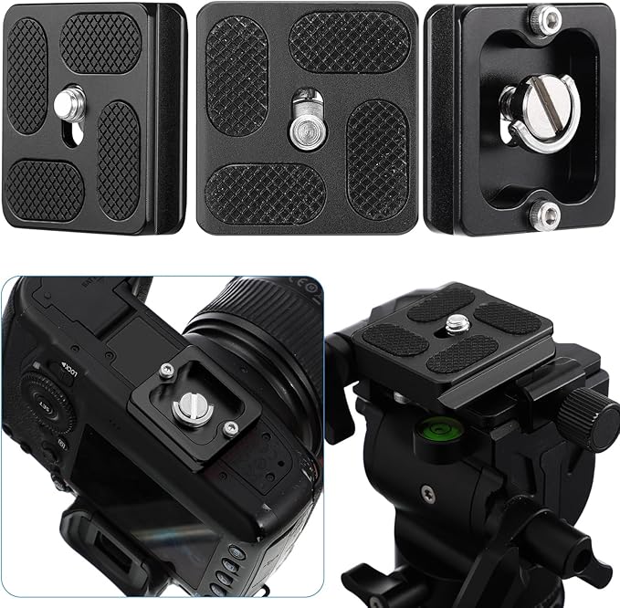 Frienda 2 Pieces Metal Quick Release Plate with 1/4''-20 Camera Screw Tripod Mount Plate Fits Standard for DSLR Camera Tripod Ball Head (Black,Pu40)