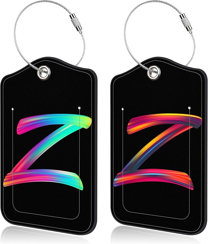 Luggage Tags for Suitcase,2 Pack Neon Colorful Letters Luggage Tags,Leather Baggage Tags Identifiers with Privacy Name Address Labels and Metal Loop for Women Men Girls Travel,Letter Z