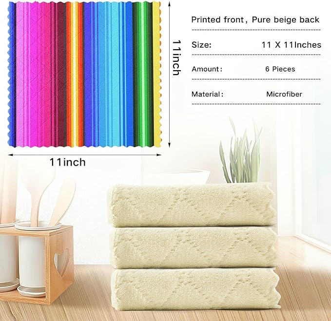 CaTaKu Ethnic Mexican Stripes Kitchen Dish Cloths, 6 Pack Reusable Dish Rags for Washing Dishes, Microfiber Cleaning Cloths Dish Towels Washcloths for Kitchen Drying