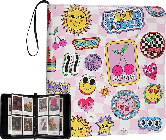 240 Pockets Portable Binder Photo Album Book For i-Type Square Polaroid Photos and Instax Wide Film Pictures (Girly Texture)