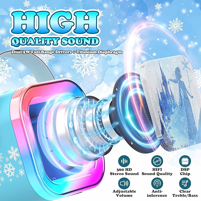 Mini Karaoke Machine for Kids,5 Voice Effects - Portable Bluetooth Speaker with 2 Wireless Mics LED Lights for Boys Girls Ages 3-12| Kids Karaoke Machine Birthday Gift Toy for Singing,Party & Play