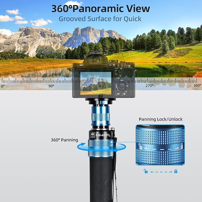 SIRUI AM-404FL Camera Monopod with Feet, 74.8 Inch Aluminum Video Monopod with Removable Base, Slim and Lightweight, Max Load 26.4lbs, 360°Panorama Panning, 4-Section for Canon Nikon Sony