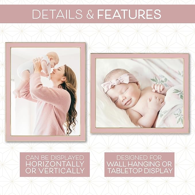 Sheffield Home Tabletop Picture Frame – Iron Enamel Decorative Display Frame for Home or Office, 5x7 Inch, Pink
