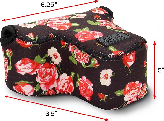 USA Gear Camera Sleeve (Medium) for Compact SLRs Compatible with Canon EOS R100 Nikon Z30 Sony ZV-E10, and more - Padded Neoprene DSLR Case with Zipper Accessory Pocket & Belt Loop (Floral)