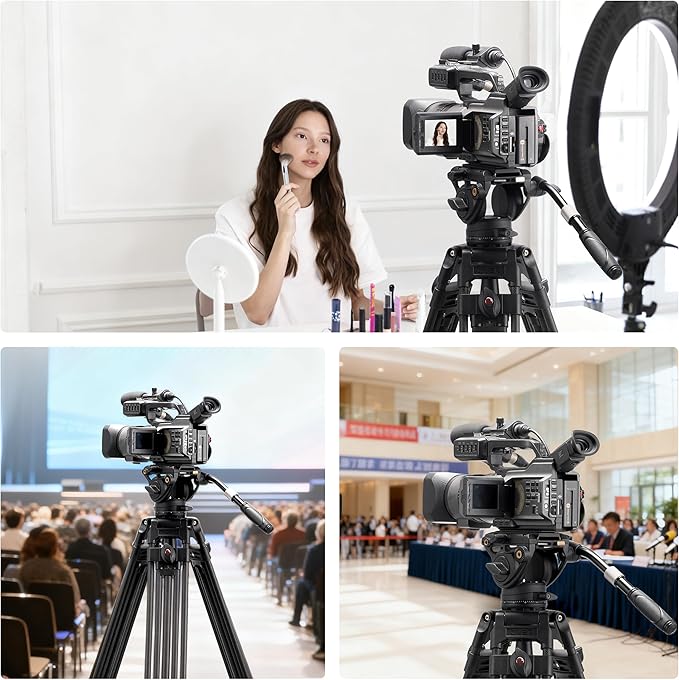 Cayer K6 Fluid Head, Metal Camera Tripod Head with Adjustable Pan Handle, Heavy Duty Video Tripod Pan Tilt Head for Video Cameras, DSLR Cameras, Telescope,Tripod, Monopod, up to 17.6 lbs