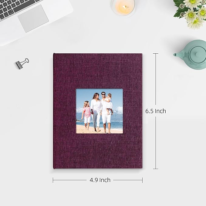 Mublalbum 2 Pack Small 4x6 Photo Album Linen Cover with Display Window Mini Picture Book Each Holds 52 Vertical Pockets for Artwork Postcards or Pictures Storage (Purple)