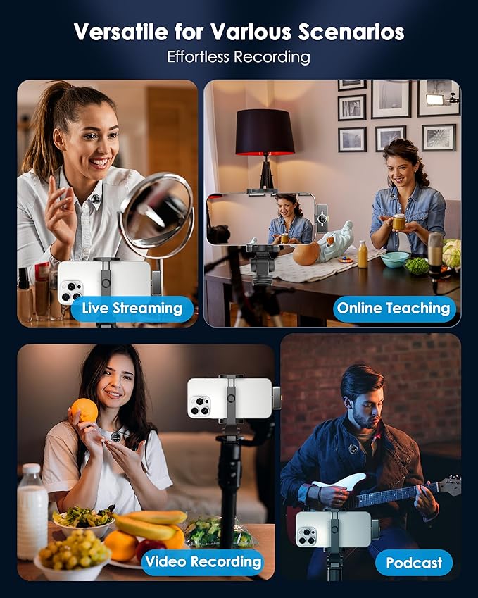 Wireless Lavalier Microphone for iPhone/Android, Lapel Mics with USB-C Plug-Play, Mini Mic with 2.4GHz Noise Cancellation, Charging Case Included, 300ft Range for Stream, Vlog, TikTok and YouTube