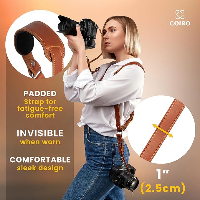 C Coiro Camera Harness for 2 Cameras Dual Shoulder Leather Camera Strap for DSLR/SLR, Camera Straps for Photographers