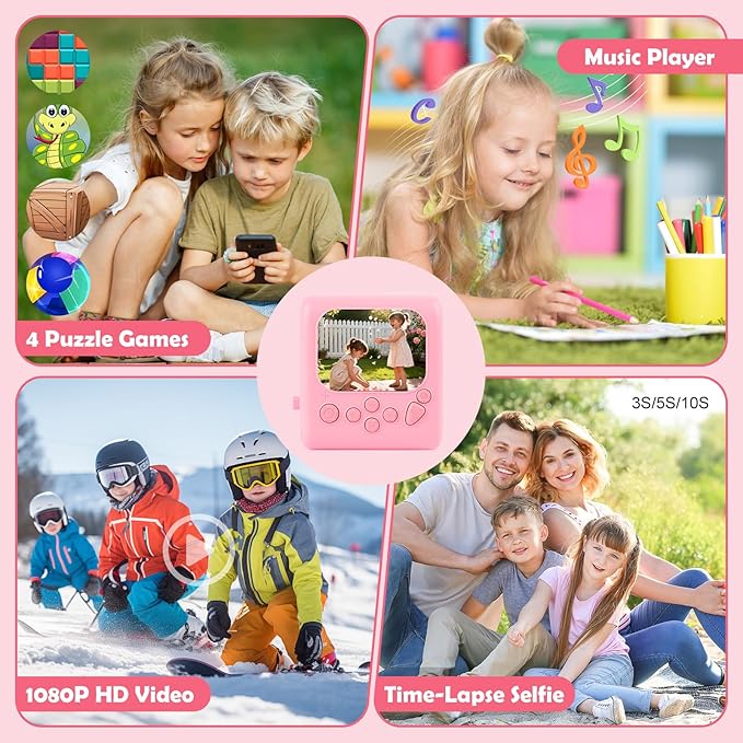 Kids Instant Print Camera,1080P Digital Camera for Kids with 32GB Card, for Grandkids,4 6 7 8 9 10 Year Old Girls Boys Birthday Gifts, Instant Print Toys for Girls 6-8 8-10