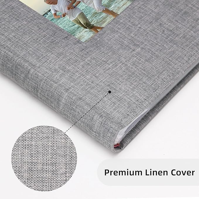Vienrose Photo Album 4x6 300 Photos Linen Frame Cover with Memo Areas Photobook Large Capacity Slip-in Pictures Book for Wedding Baby Vacation, Grey