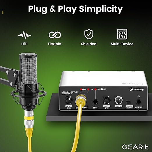 GEARit XLR Male to Female Microphone Cable (1 Feet, 10 Pack) 3-Pin Balanced Shielded Mixer, Recording Studio, Podcast - Multi Colored