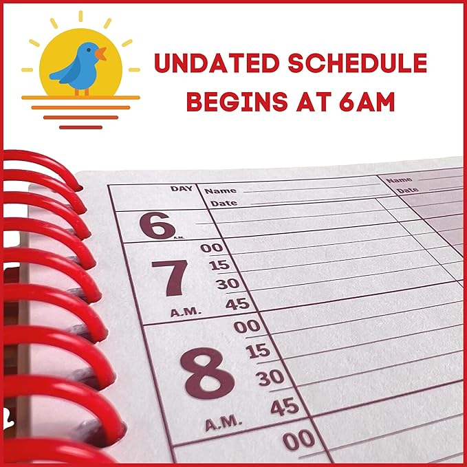 Notebook Planner, Appointment Book –5" x 13.5" Large Undated 2025 Planner, Daily & Hourly Planner – Spiral Notebook Organizer for Scheduling Appointments (2 Columns)