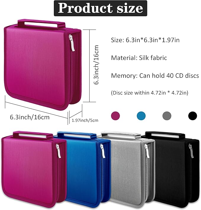 DVD Case CD Storage,40 Capacity CD Cases Holder DVD Storage Case Holders CD DVD Disc Case Storage Wallet Binder for Car Home Office Travel (40 Rose)