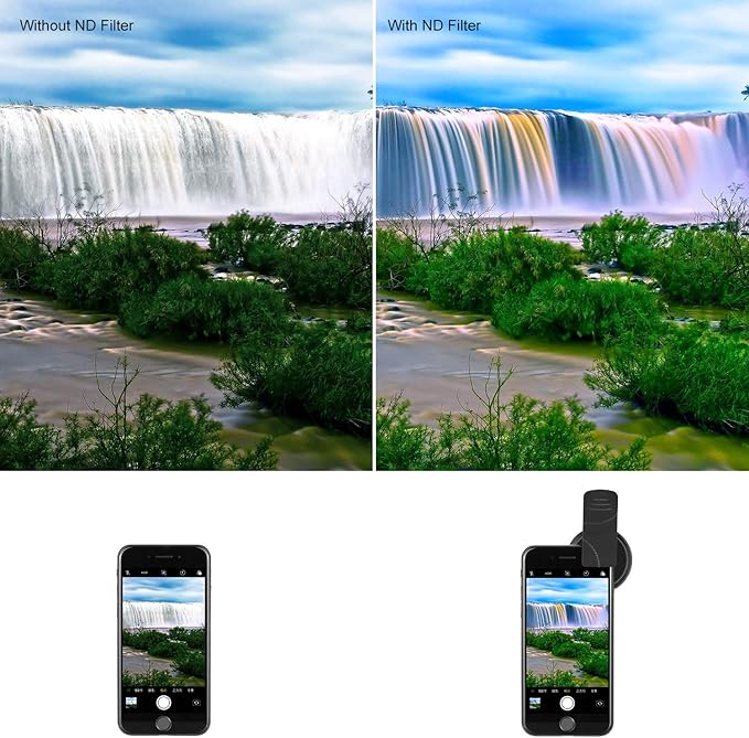 NEEWER 37mm Clip On ND2-ND400 Phone Lens ND Filter Kit: Variable Neutral Density Filter with Phone Clip Compatible with iPhone 15 14 13 Samsung S24 S23 S22 Ultra Android Smartphones iPad