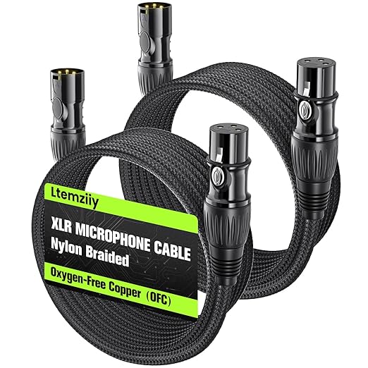 XLR Cable 6ft 2 Pack, Male to Female XLR Microphone Cable, Gold-Plated 3-Pin Oxygen-Free Copper (OFC) Shielded Nylon Braided Mic Cord for Mixer, Speaker Systems, 6 Foot
