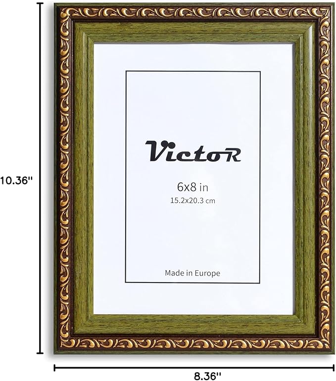 VictoR Picture Frame Chagall 6x8 Brown Green - Vintage Picture Frames with Shutterproof Acrylic Glass - 6 x 8 Photo Frame - Brown Picture Frames - Antique