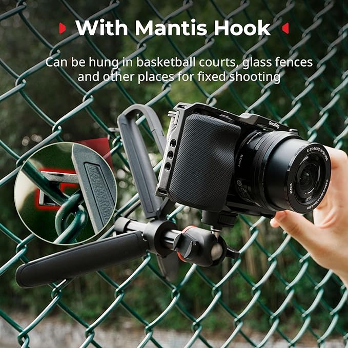 SMALLRIG Small Camera Tripod, Extendable Selfie Stick, 8" Mini Handheld Tripod in Carabiner Shape with Mantis Hook, 360° Ball Head, Cold Shoe Mount, 1/4"-20 Screw for DSLR, Action Camera, Phone - 5285
