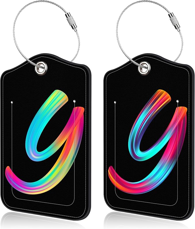 Luggage Tags for Suitcase,2 Pack Neon Colorful Letters Luggage Tags,Leather Baggage Tags Identifiers with Privacy Name Address Labels and Metal Loop for Women Men Girls Travel,Letter Y