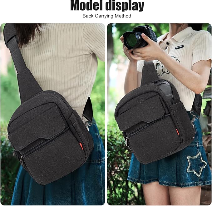 Cwatcun Camera Sling Bag Compact Small Camera Case, Waterproof Canvas Crossbody Camera Bag with Rain Cover, Travel Photography Bag for Canon, Nikon, Sony, Fuji DSLR/SLR/Mirrorless Cameras, Lens