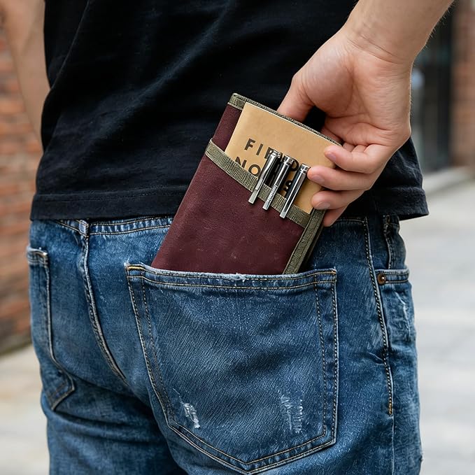 EHRGK Field Notes Notebooks Cover,Journal Cover for 3.3 x 5.5 Field Notes Moleskine Cahier,Water Resistant Pocket Notebook Cover for Journal Notebook Planner with Zipper Pen Holder,Waxed Canvas