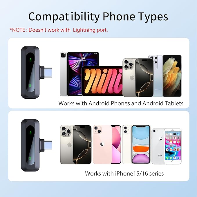 Microphone for iPhone 15-16-17, mini mic Wireless mic with Noise Reduction,mini Microphone LED Display -Wireless Microphones Ideal for Vlog, TikTok & Content Creation